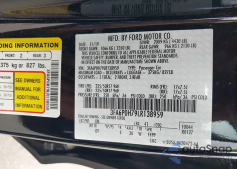 2020 Ford Fusion Se z USA, uszkodzony, nr VIN 3FA6P0H79LR138959